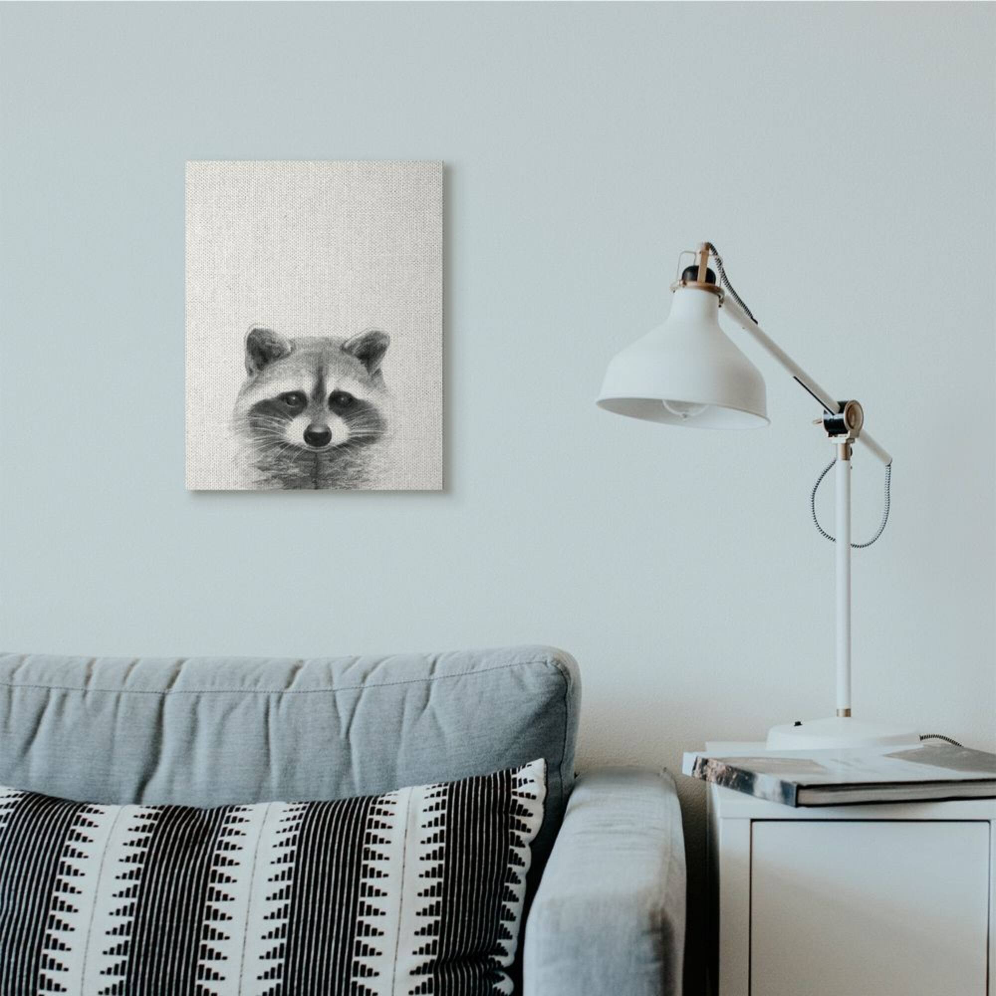 Stupell Industries Raccoon Portrait Grey Drawing Design Canvas Wall Art